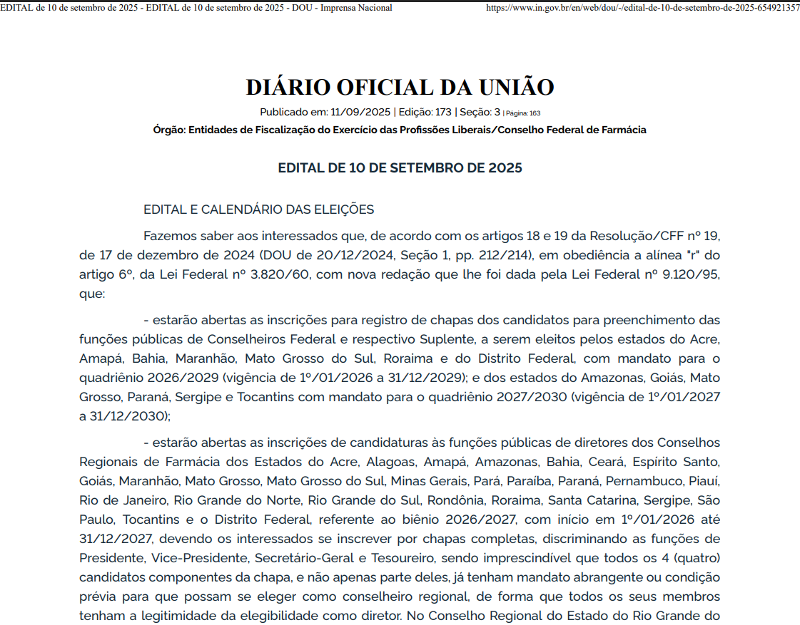 CFF lança edital das eleições de 2025.