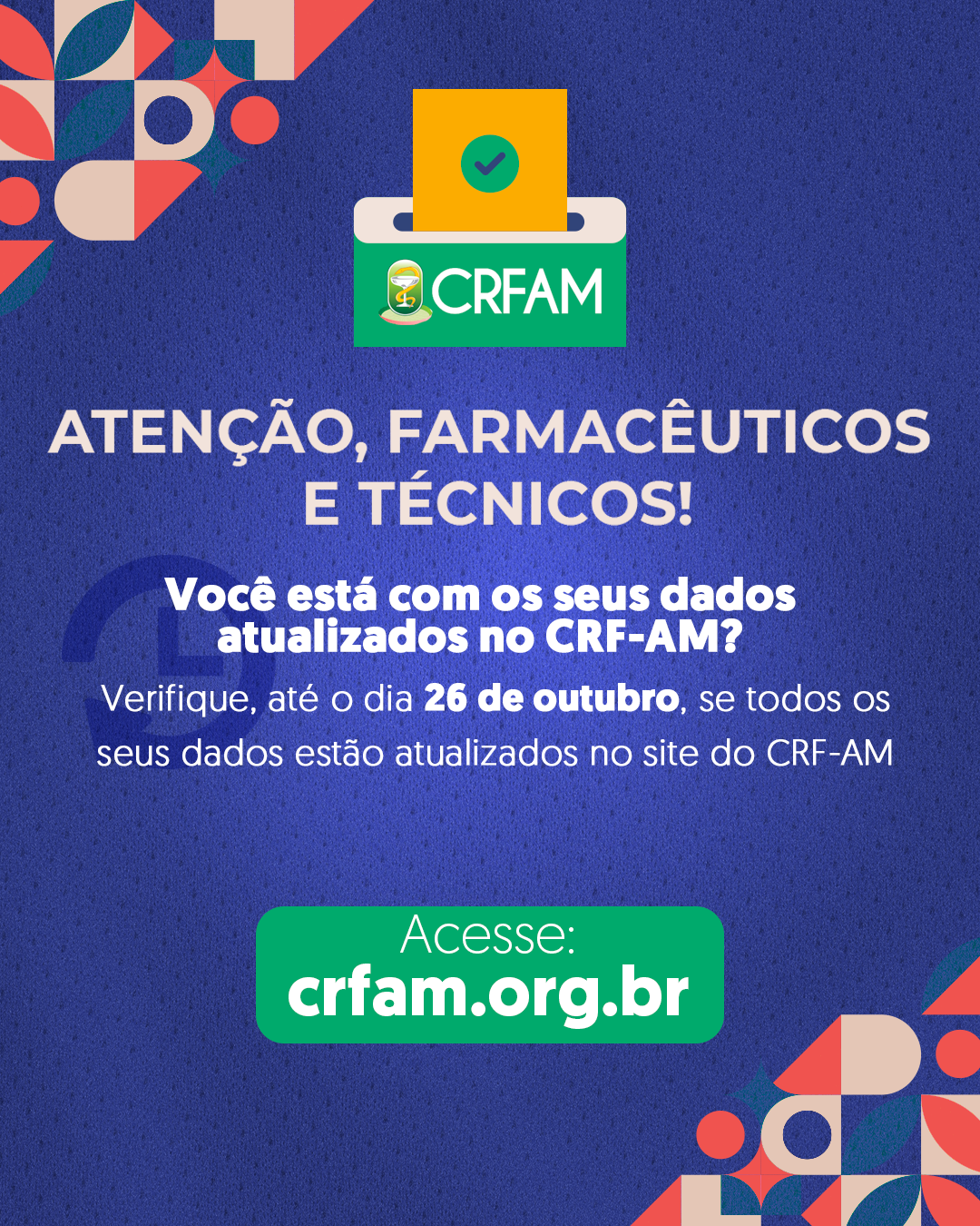CRF-AM convida farmacêuticos a atualizarem dados para eleições de 2023